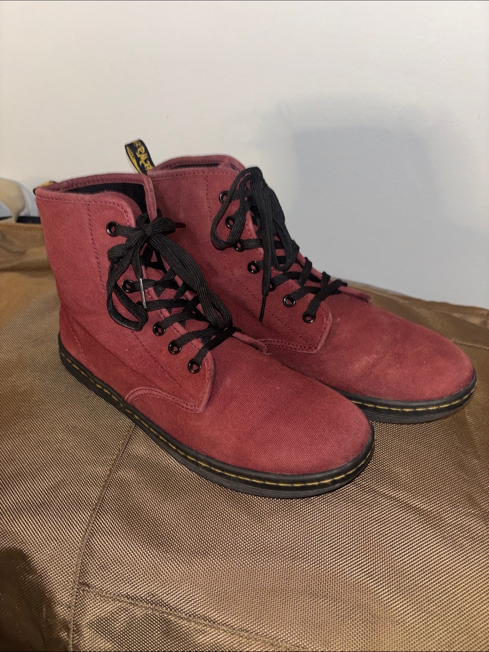 Dr. Martens Burgundy Canvas Lace-Up Boots with Black Laces